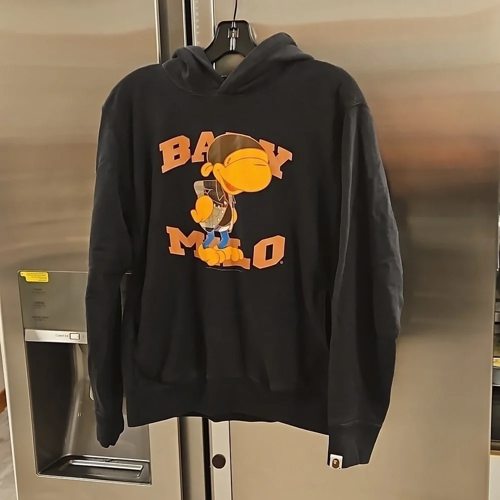 A BATHING APE BAPE Hoodie Sweatshirt ~ Black with Baby Milo Graphic Small